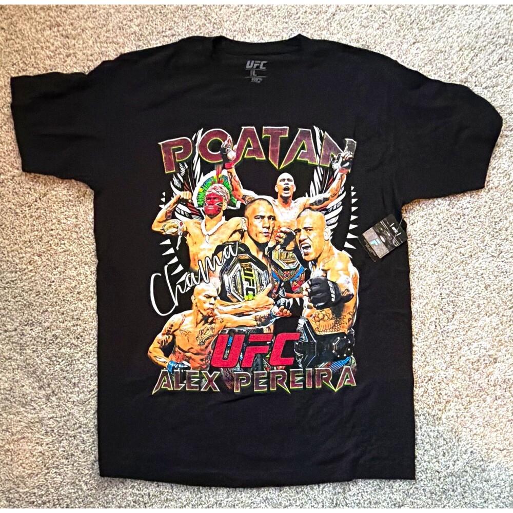 NWT UFC Alex Pereira Poatan Chama Graphic Tee Shirt Black Men's Size L Authentic